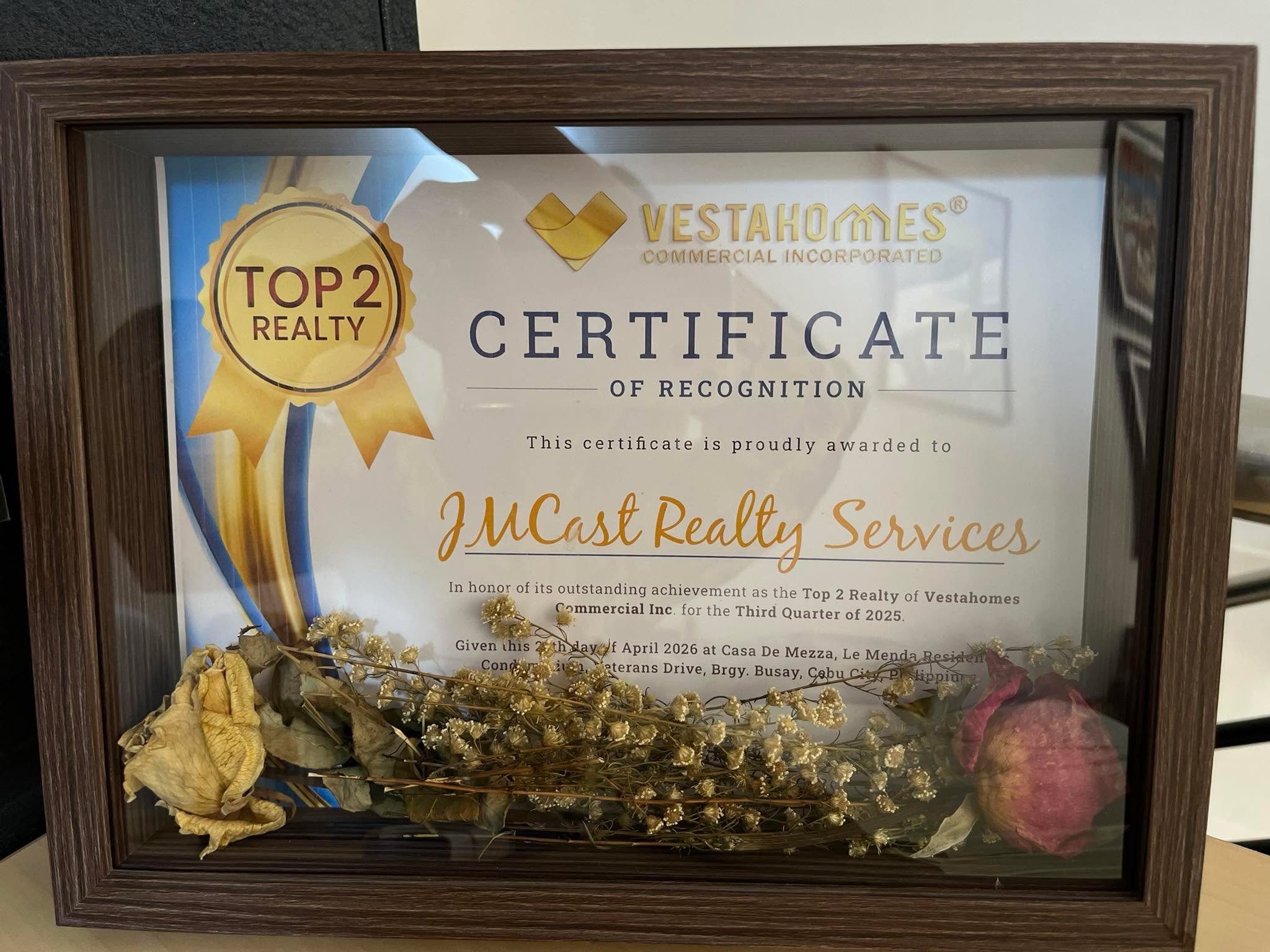 Celebrating Excellence: JM CAST Realty Services Recognized as Top 2 Realty by Vestahomes